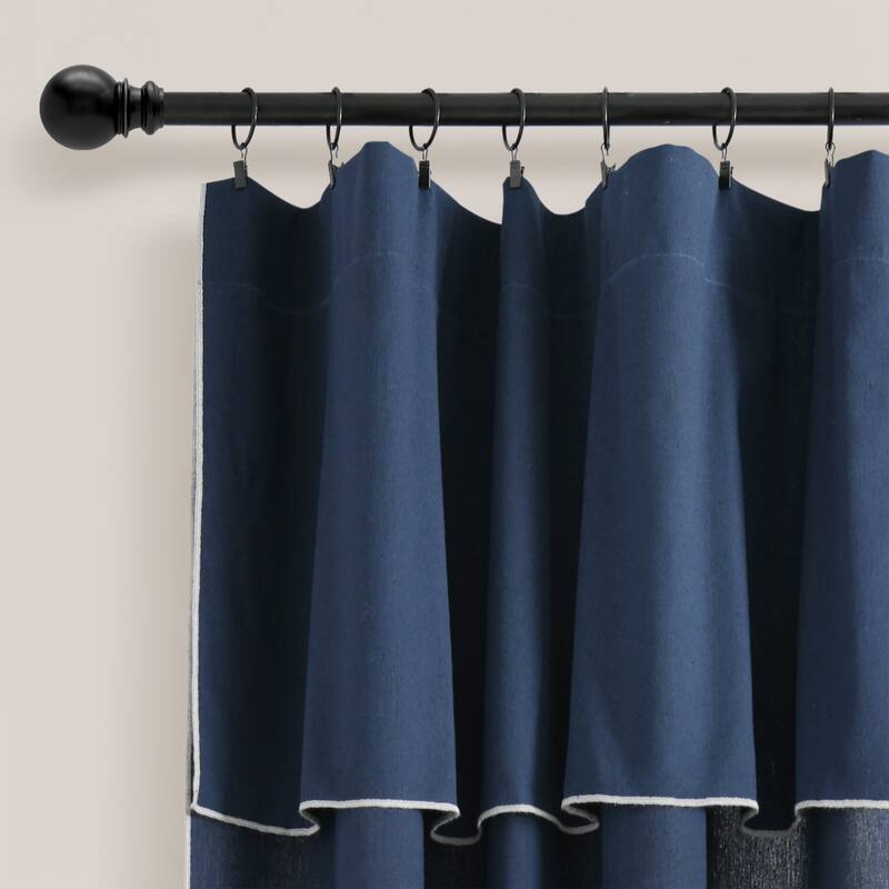 Lush Decor Modern Faux Linen Embroidered Edge With Attached Valance Window Curtain Panels Set
