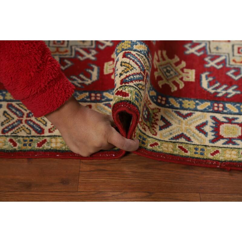 Kazak Accent Rug Hand-Knotted Geometric Red Wool Carpet - 2'7"x 4'0"
