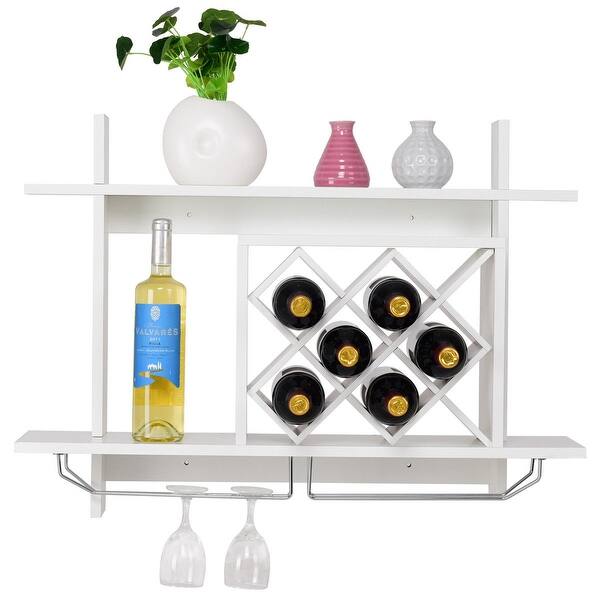 Shop Gymax Wall Mount Wine Rack W Glass Holder Storage Shelf