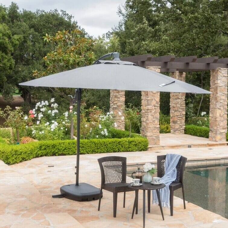 Outdoor Waterproof Patio Umbrella with Base, Tilt and Crank, UV Protection for Garden Patio Deck Backyard and Pool - Grey