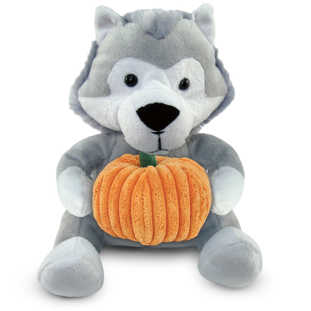 DolliBu Super Soft Wolf Stuffed Animal with Pumpkin Decor Plush - 6 inches