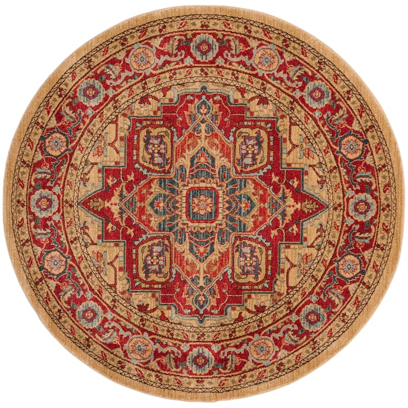 SAFAVIEH Mahal Beverley Traditional Grandeur Red/ Natural Rug - 3' Round - Red/Natural