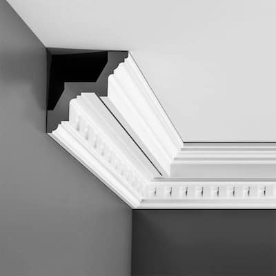 Orac Decor High Density Polyurethane Crown Moulding Primed White Face 6-1/4in x 78in Long Series
