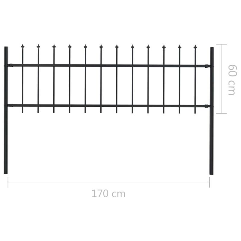 vidaXL Garden Fence with Spear Top Steel 71.3" x 23.6" Black