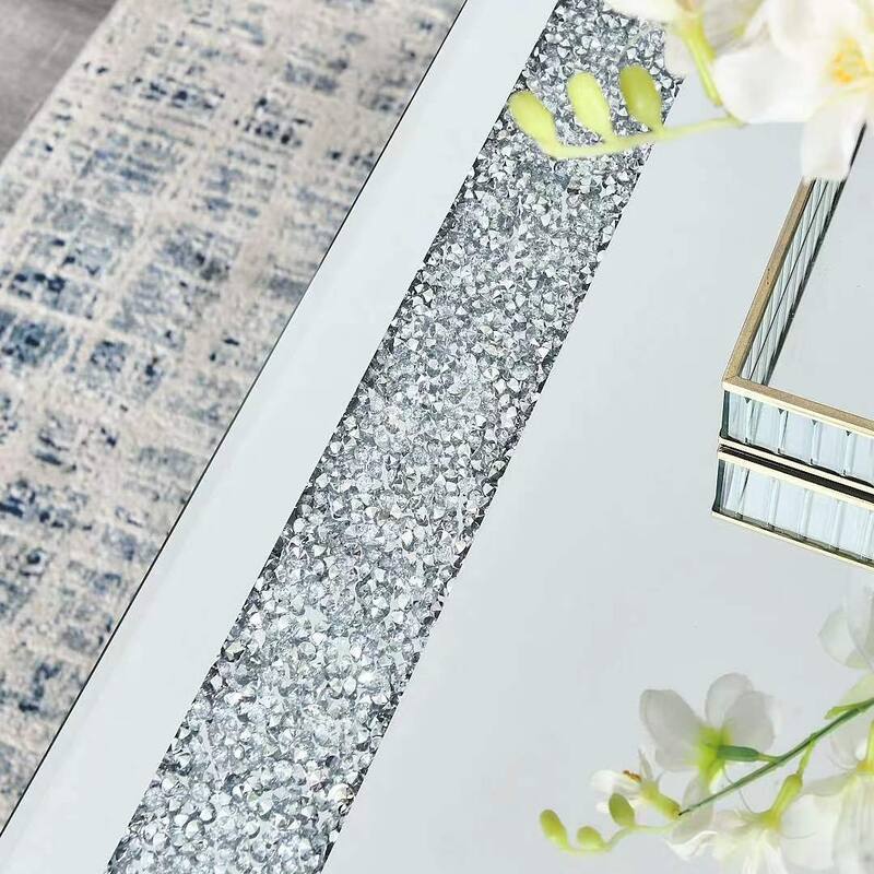 2-layer Crystal Mirror Coffee Table with Stainless Steel Fframe