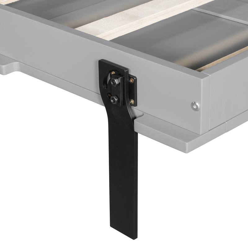 Hidden Hydraulic Lift Wall Bed Queen Murphy Bed with Dual Sliding Storage Cabinets, Side Shelves and Reinforced Metal Frame