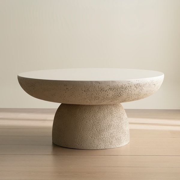 slide 2 of 8, Concrete Round Coffee Tables Accent Center Table Natural