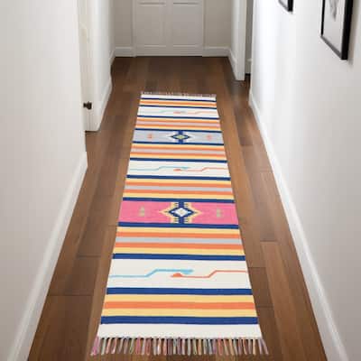 Fume Southwestern Woven Low Pile with Fringe Area Rug By HomeRoots - 90' X '27' X '0.25