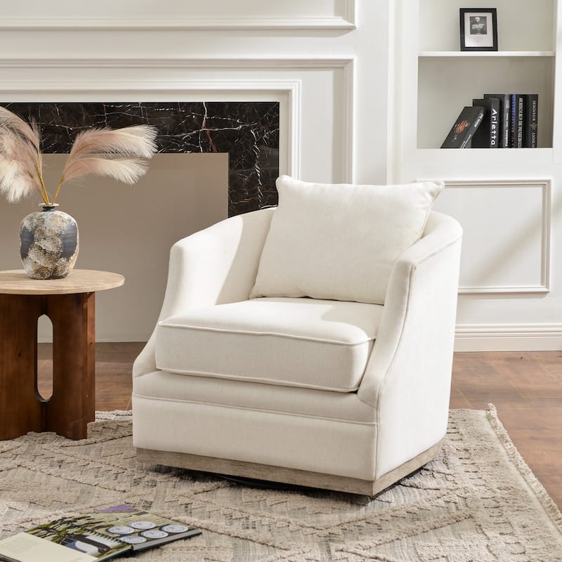 KINWELL 31" Wide Linen Fabric Upholstered Swivel Barrel Accent Chair - Beige - Set of 1