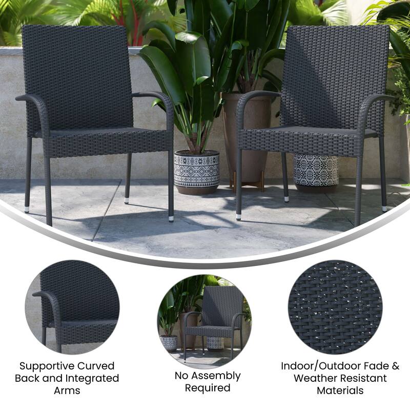 Indoor/Outdoor Stacking Steel Framed Wicker Dining Armchairs - 2 Pack