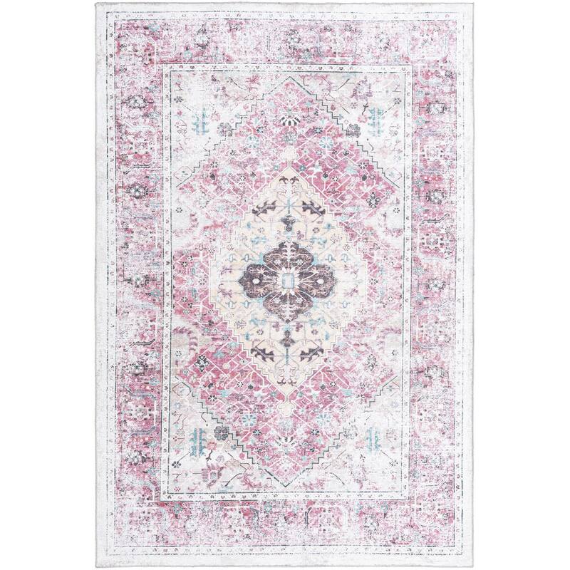 Traditional Tira Collection Area Rug - 6'x9' - Light Coral-Pink