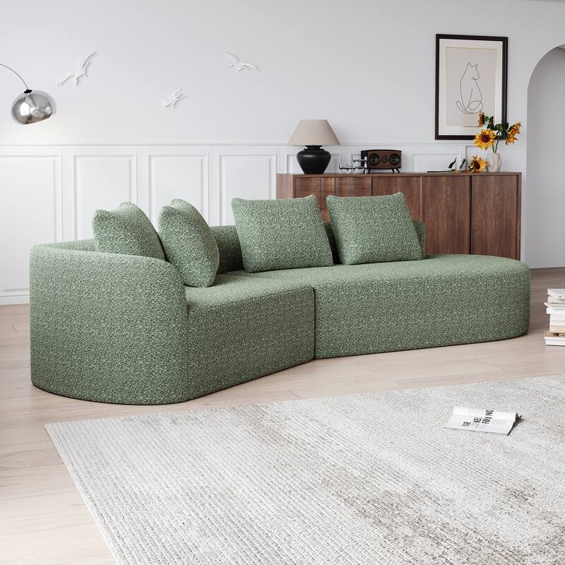 Modular Curved Sectional Sofa, Oversized Chenille Cloud Couch, Compressed Upholstered Sofa with 4 Throw Pillows
