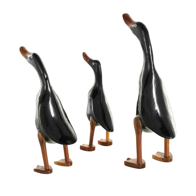 Black Wood Duck Decorative Sculpture with Brown Accents (Set of 3)