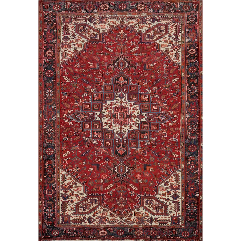 Hand Knotted Oriental 100% Wool Carpet Traditional Medallion Red Heriz Area Rug - 11' 4'' X 8' 6''