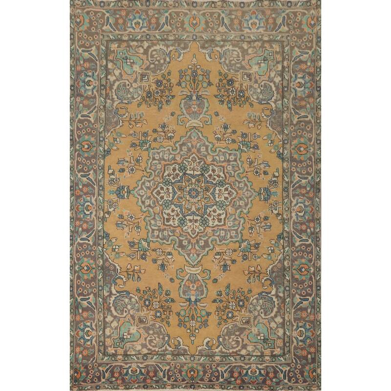 Hand Knotted Oriental 100% Wool Carpet Traditional Floral Oranges & Rust Tabriz Area Rug - 9' 5'' X 6' 4''