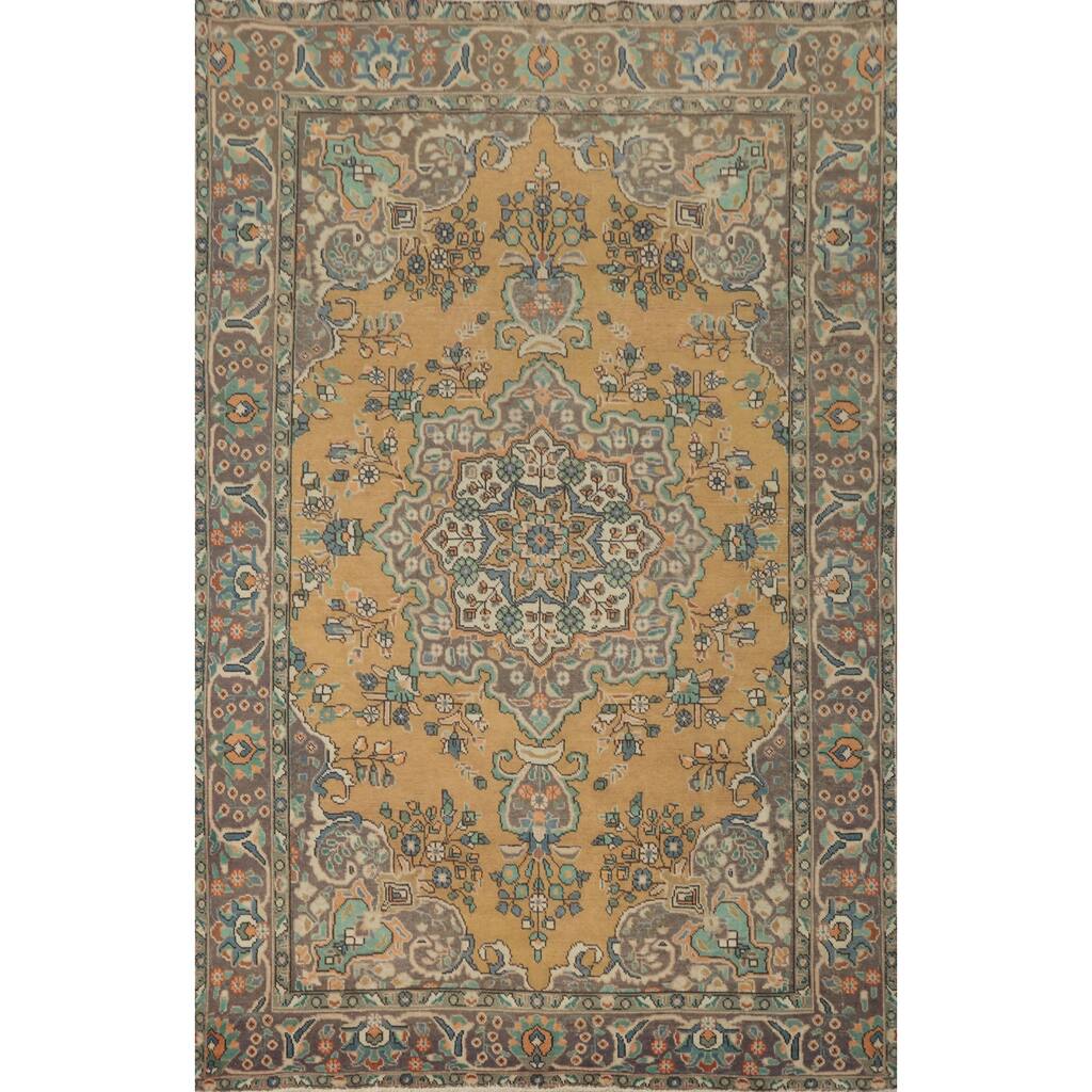 Hand Knotted Oriental 100% Wool Carpet Traditional Floral Oranges & Rust Tabriz Area Rug - 9' 5'' X 6' 4''