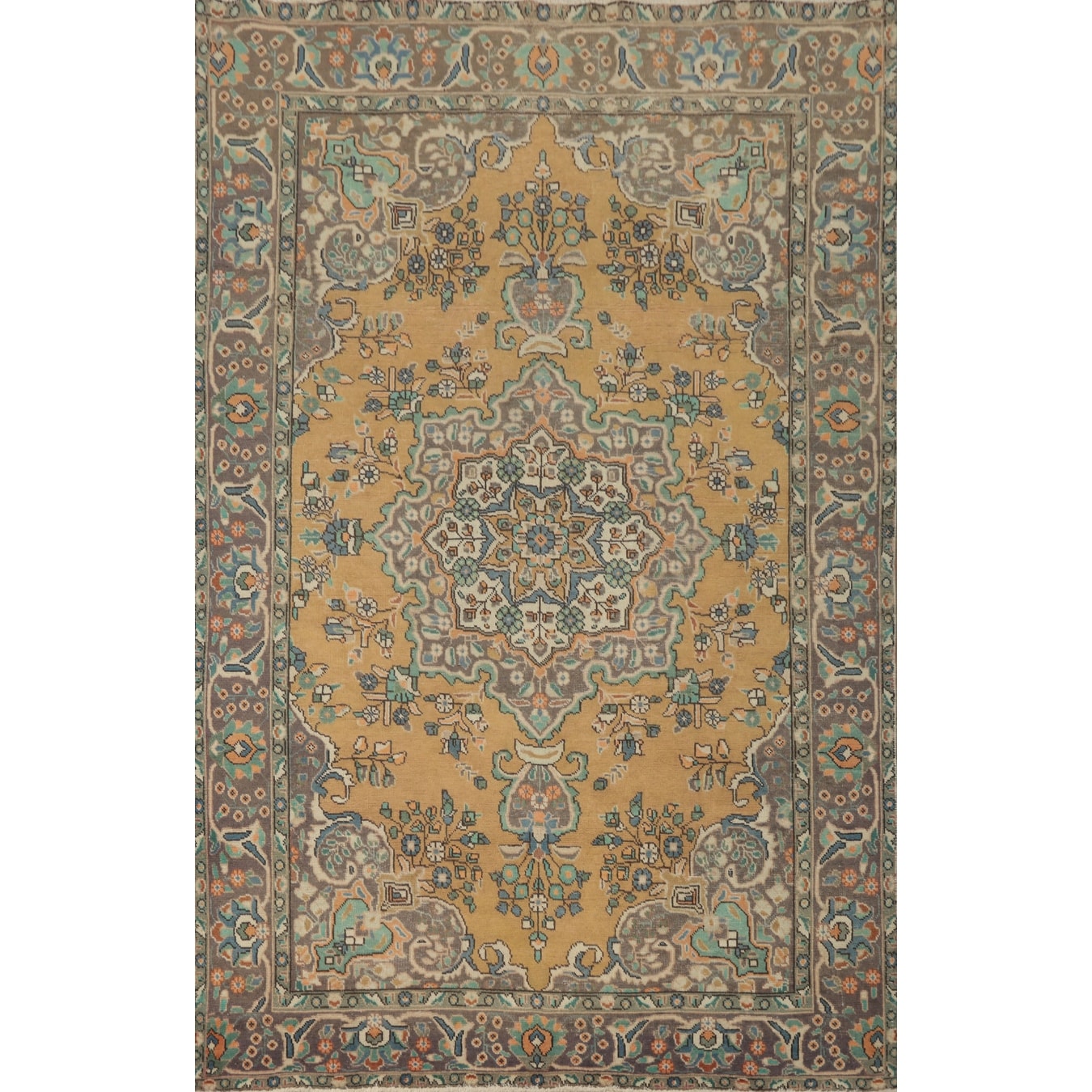 Hand Knotted Oriental 100% Wool Carpet Traditional Floral Oranges & Rust Tabriz Area Rug - 9' 5'' X 6' 4''