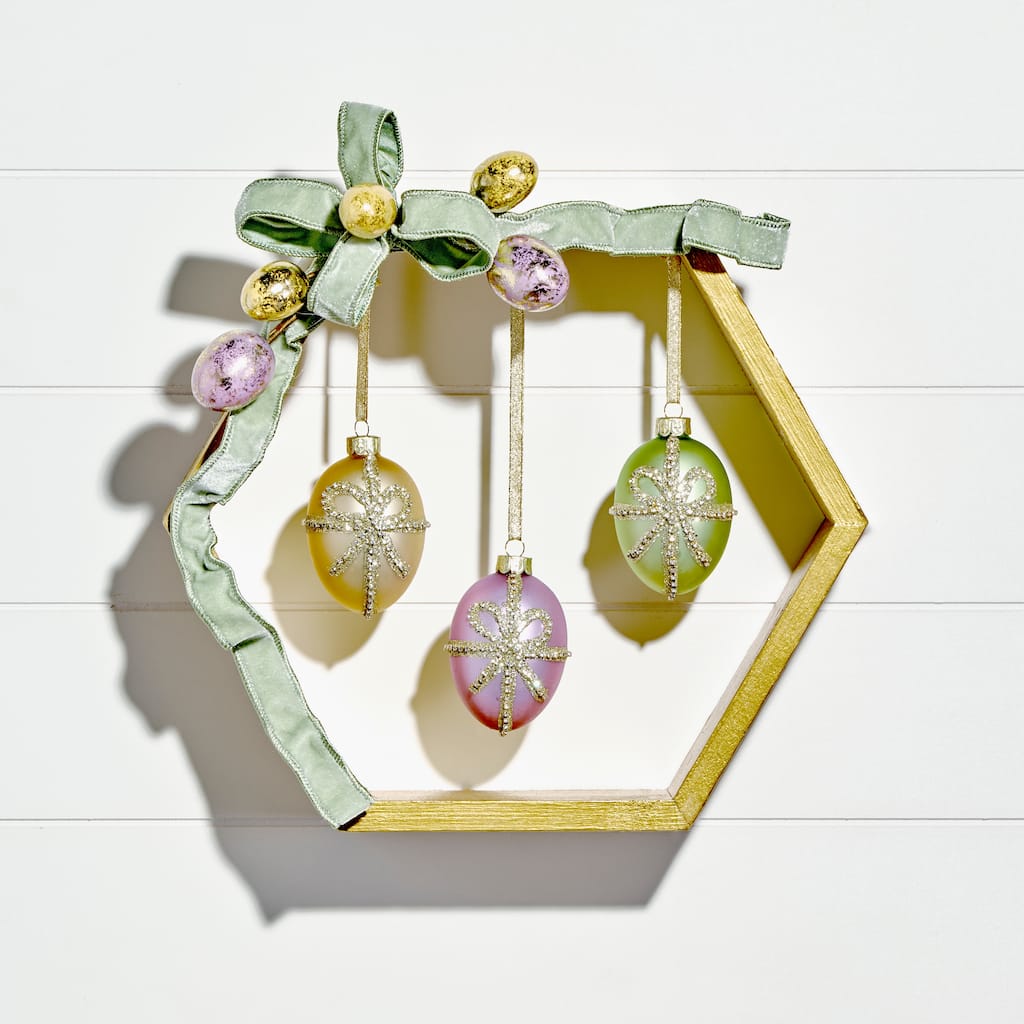 3.5" Glass Royalty Egg Ornament With Jewel Bow Box of 3