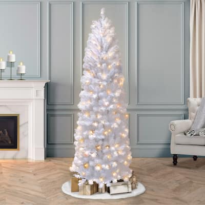 Puleo International Pre-Lit 7.5' White Pencil Northern Fir Artificial Christmas Tree