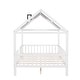 preview thumbnail 7 of 33, Full Size Wood House Bed with Fence, White+Gray