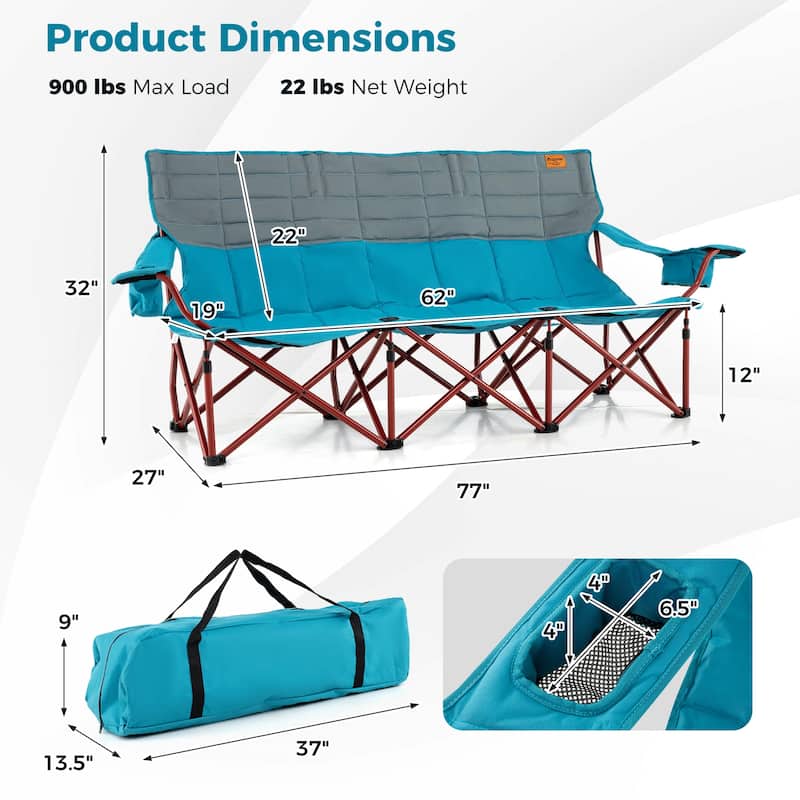 Costway Oversized 3 Person Camping Chair Portable Folding Camp Couch - See Details