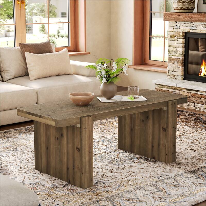 Farmhouse Coffee Table, 47-Inch Solid Wood Center Table