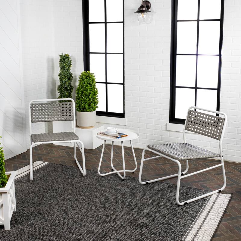 Selby 3-Piece Mid-Century Modern Faux Rattan Conversation Outdoor Patio Set, by JONATHAN Y