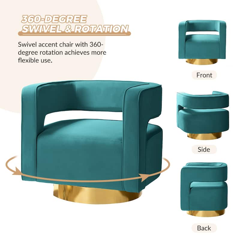 Carisa Modern Upholstered Swivel Open-Back Barrel Chair with Golden Base by HULALA HOME