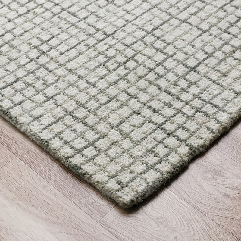 Sevita Hand-hooked Geometric Organic Wool Area Rug, Tan and Ivory