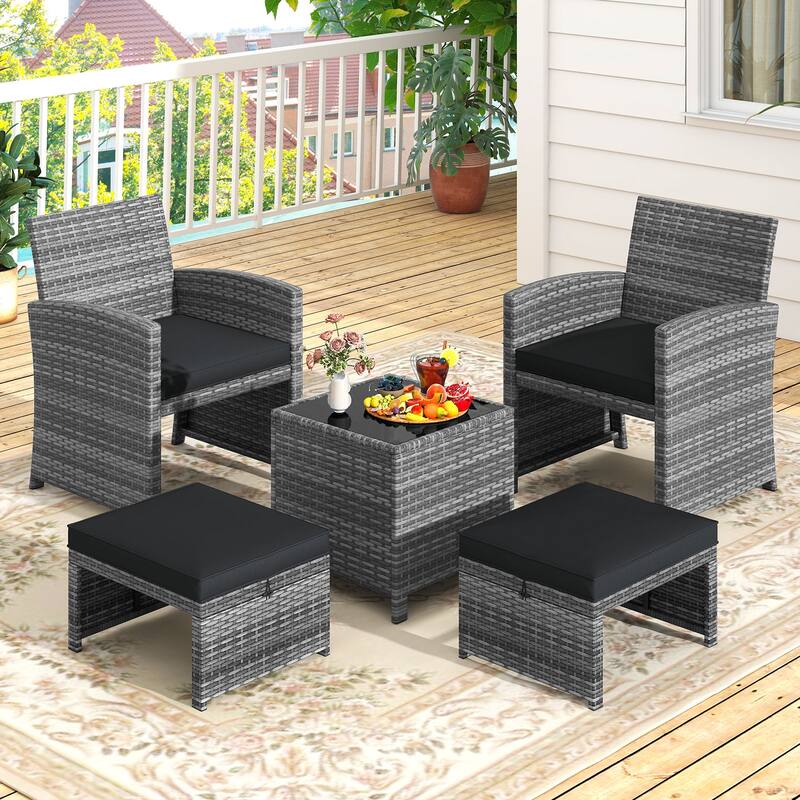 Costway 5 Pieces Patio Furniture Set PE Wicker Outdoor Lounge Chairs - See Details