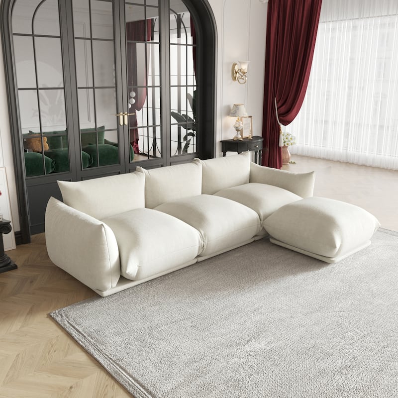 103 L-Shaped Sectional Sofa, Minimalist Chenille Modular 4-Seat Couch Sectionals with Reversible Chaise Ottoman - Beige