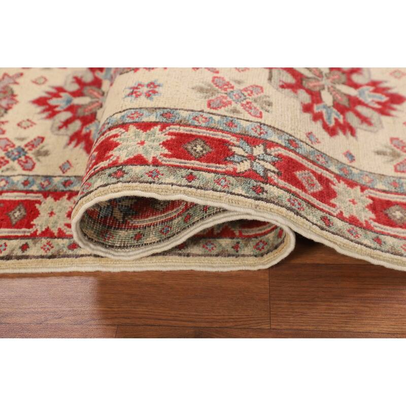 Geometric Kazak Oriental Runner Rug Handmade Beige Wool Carpet - 2'0" x 5'9"