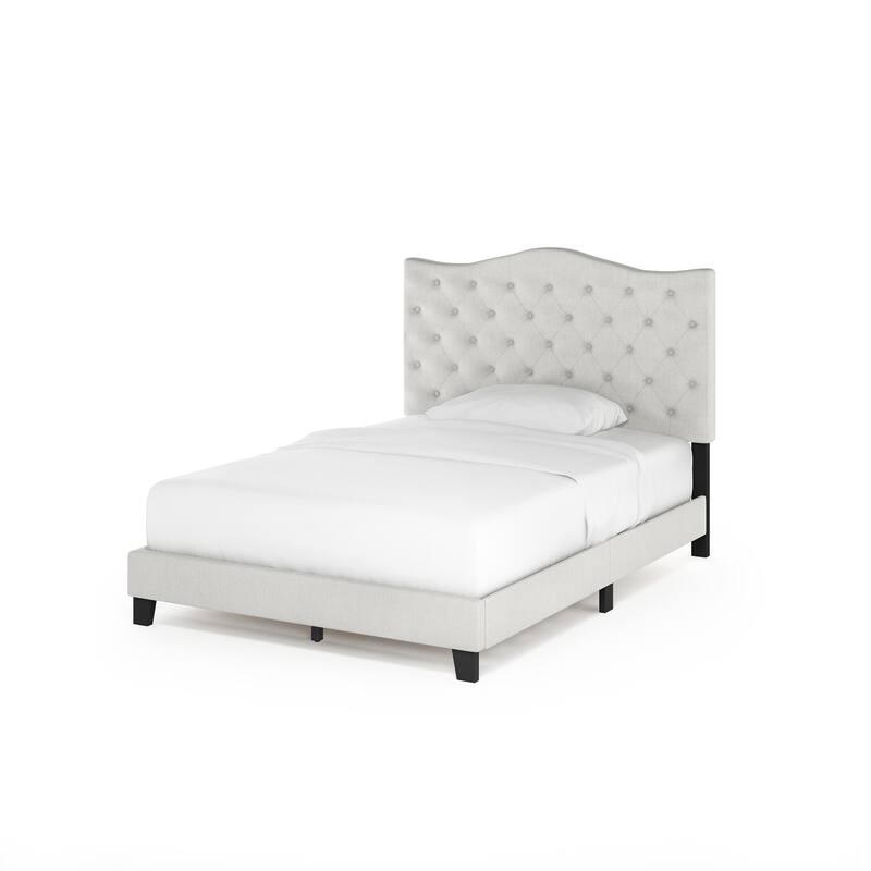 Modern Tufted Bed Frame - Linen Upholstered Platform Bed - Full Size - Elegant Bedroom Furniture