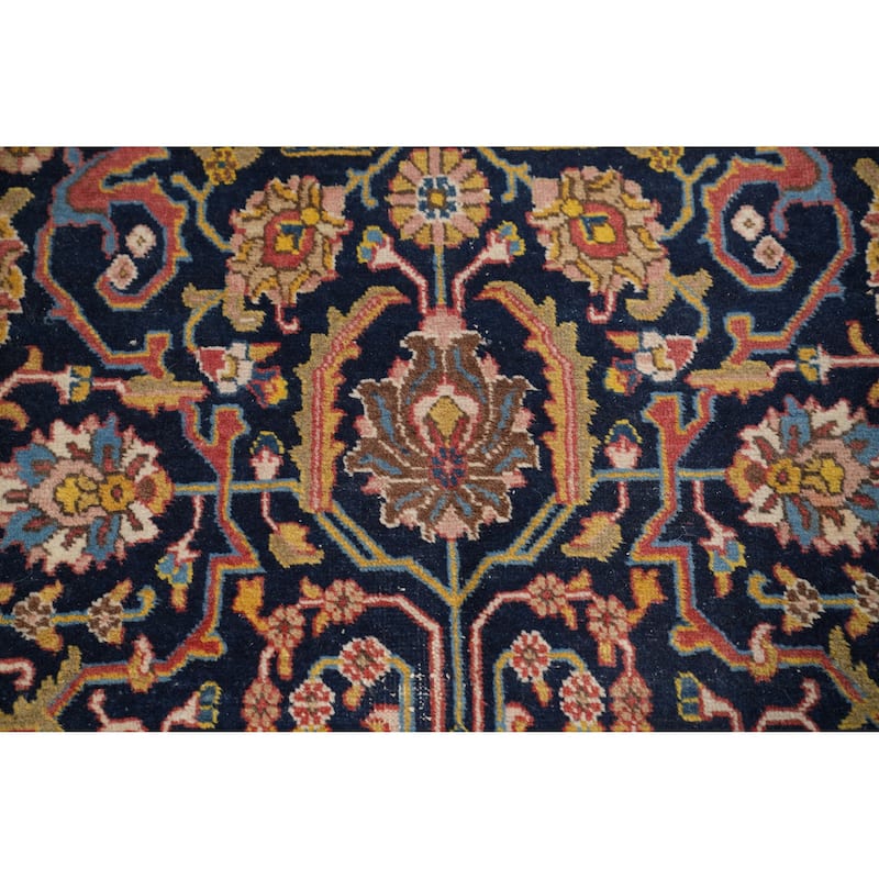 Hand Knotted Oriental 100% Wool Carpet Traditional Floral Navy Blue & Blues Tabriz Area Rug - 10' 6'' X 7' 2''