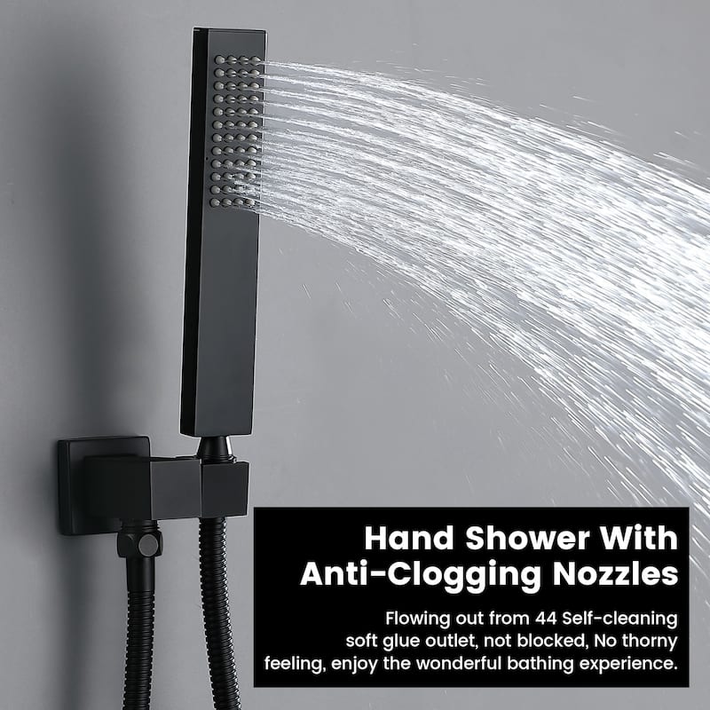 Digital Display Thermostatic Shower Faucet with Hand Shower Brass Rain 12 Inch Wall Mount Shower System with Valve