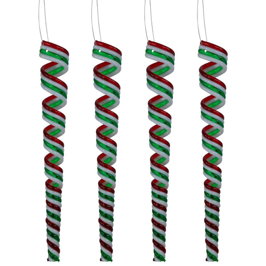 Pack of 4 Red, White and Green Candy Curls Christmas Ornaments 7"