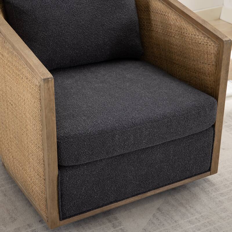 Modern 360 Degree Swivel Club Barrel Chair, Comfy Round Upholstered Accent Sofa Chair, Living Room Leisure Arm Chair