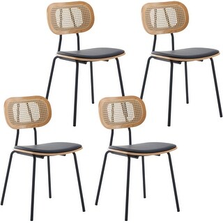 Modern Upholstered Faux Leather Dining Chairs Set of 4 with Rattan ...