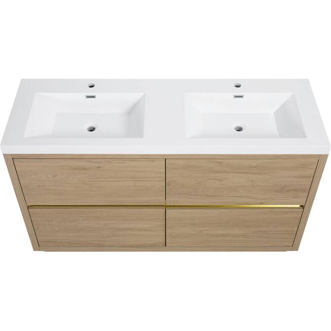 Abruzzo 60" Freestanding Vanity with Solid Surface Countertop Dual Sinks 4 Soft-Close Drawers