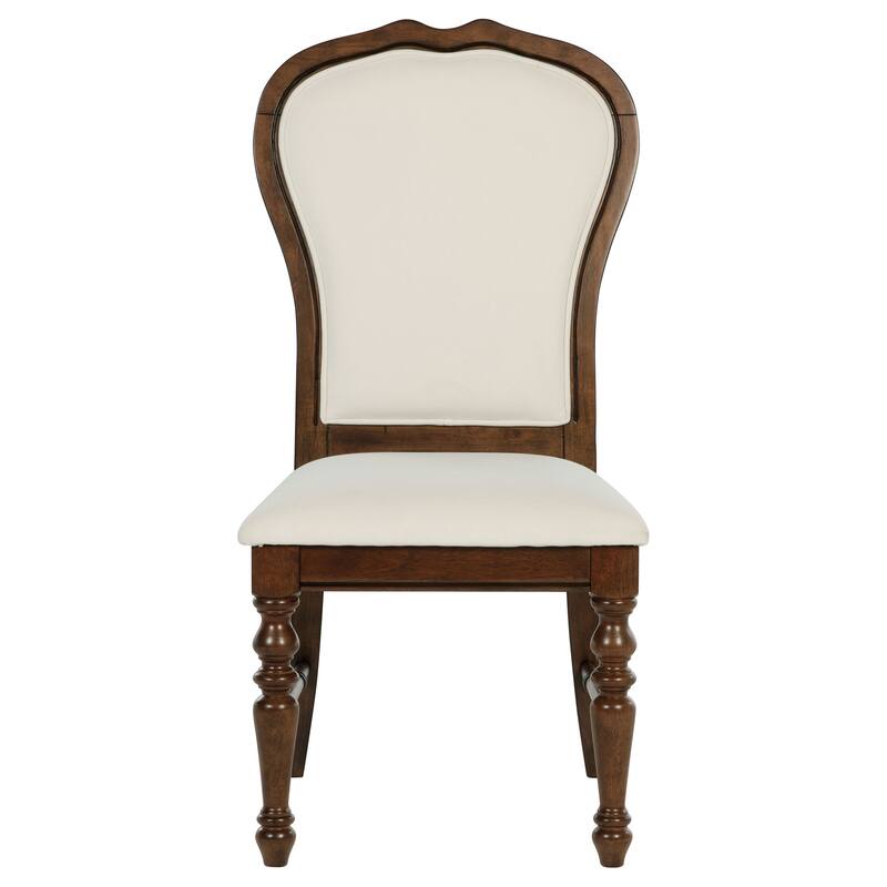 2pc Set Traditional Dining Side Chairs Rich Rounded Backs Turned Legs Upholstery Fabric Kitchen