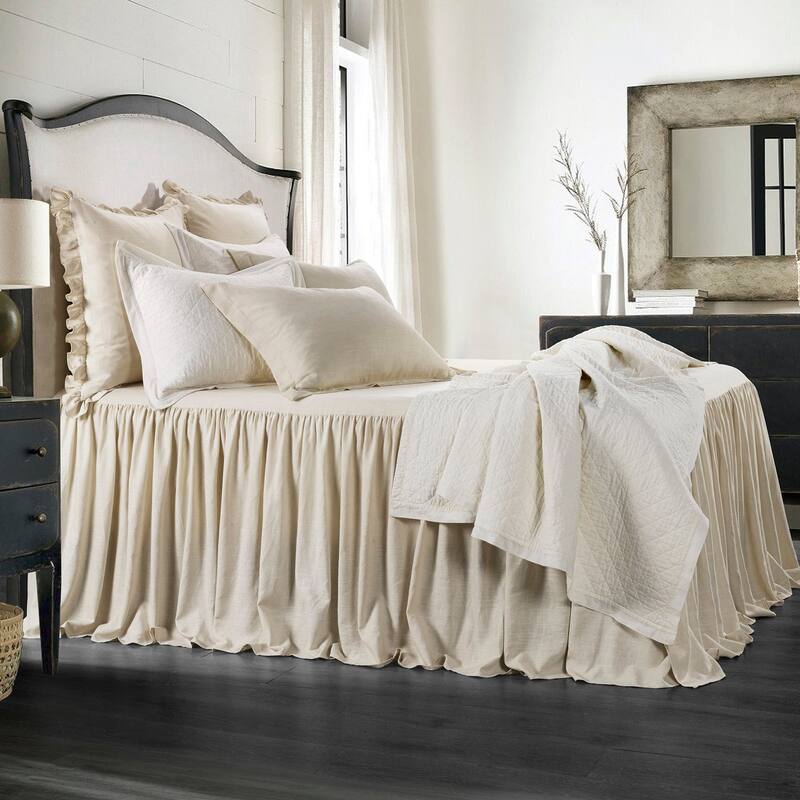 HiEnd Accents Luna Washed Linen Romantic Shabby Chic 3 Piece Bedspread Set - Light Tan - Full