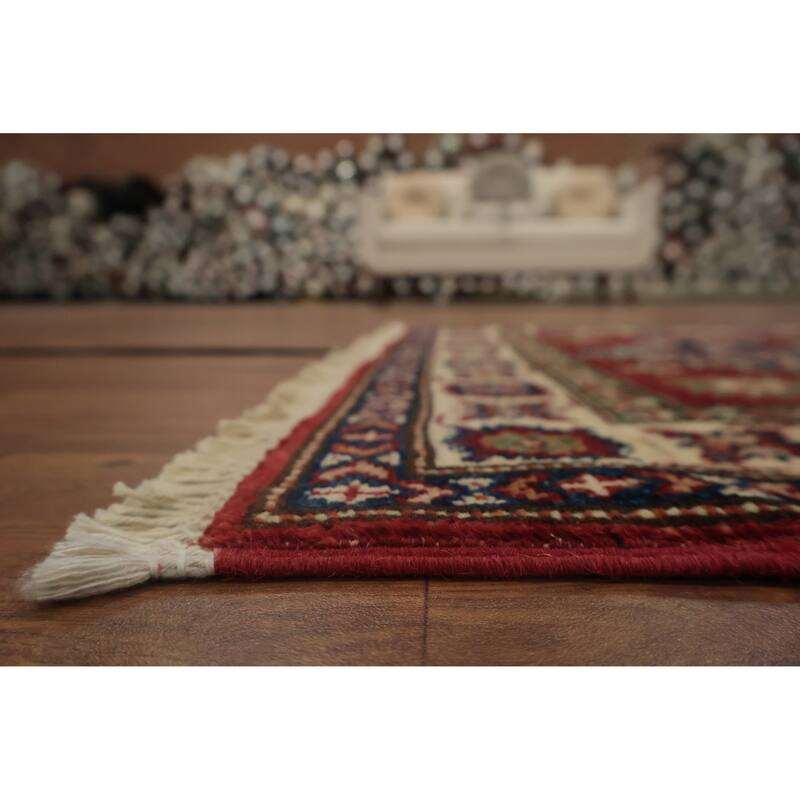 Hand Knotted Oriental 100% Wool Carpet Traditional Tribal Red Super Kazak Area Rug - 5' 0'' X 2' 11''