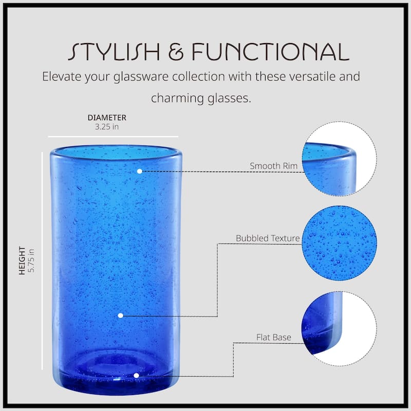 Artland Set of 6 Iris Seeded Glass Highball Tumblers - 17 oz