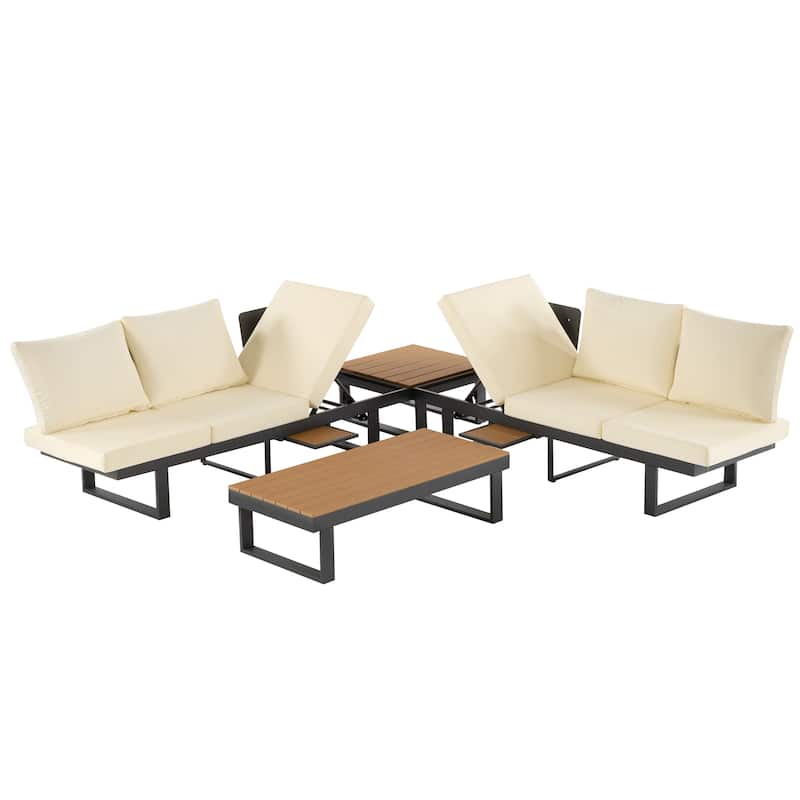 Outdoor Modular Sectional Sofa Set with Coffee Table, Side Table, and Adjustable Reclining Seats