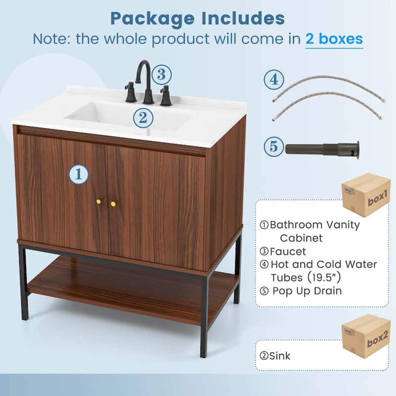 Costway 31" Bathroom Vanity Sink Combo Wooden Bathroom Storage Cabinet - See Details