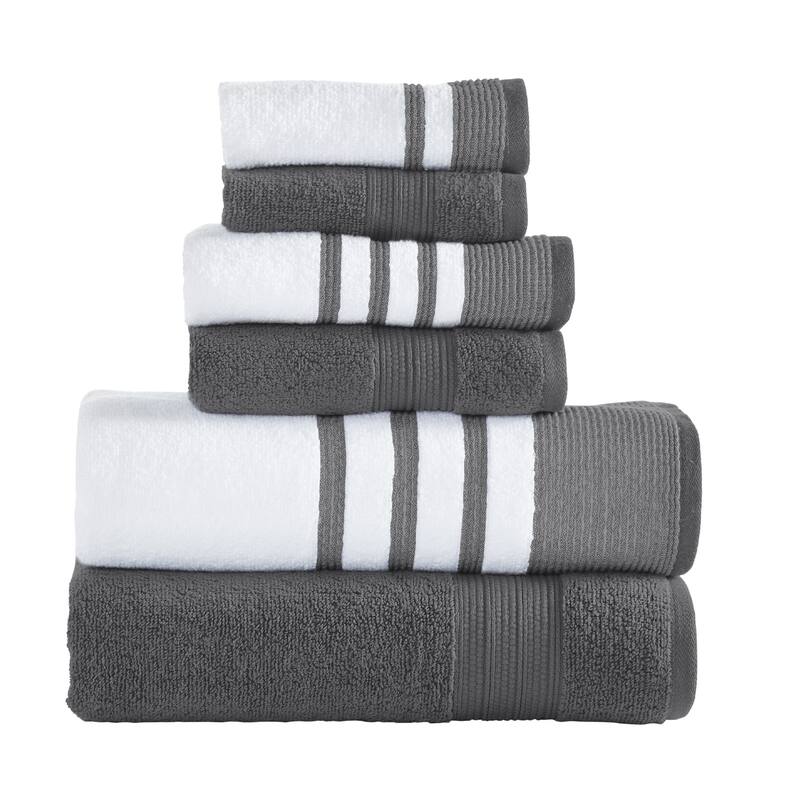 Modern Threads 6-Piece Quick Dry White/Contrast Towel Set - Coal