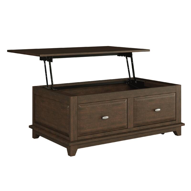 Minal Lift Top Coffee Table on Wheels, 2 Drawers, Brown 48 Inch