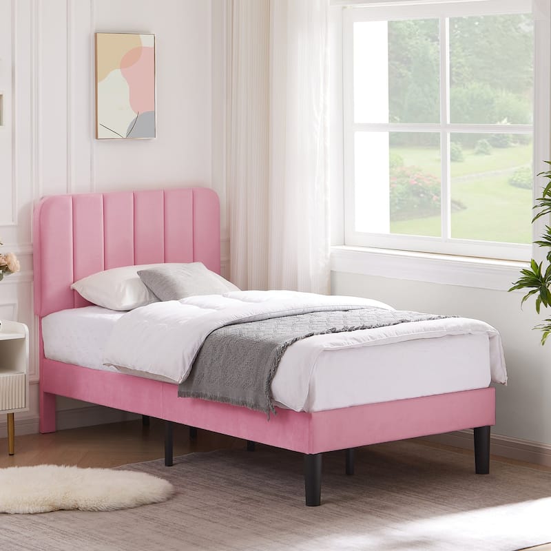 Javlergo Upholstered Platform Bed Frames with Height Adjustable Headboard, Sturdy Wooden Slats/Noise-free