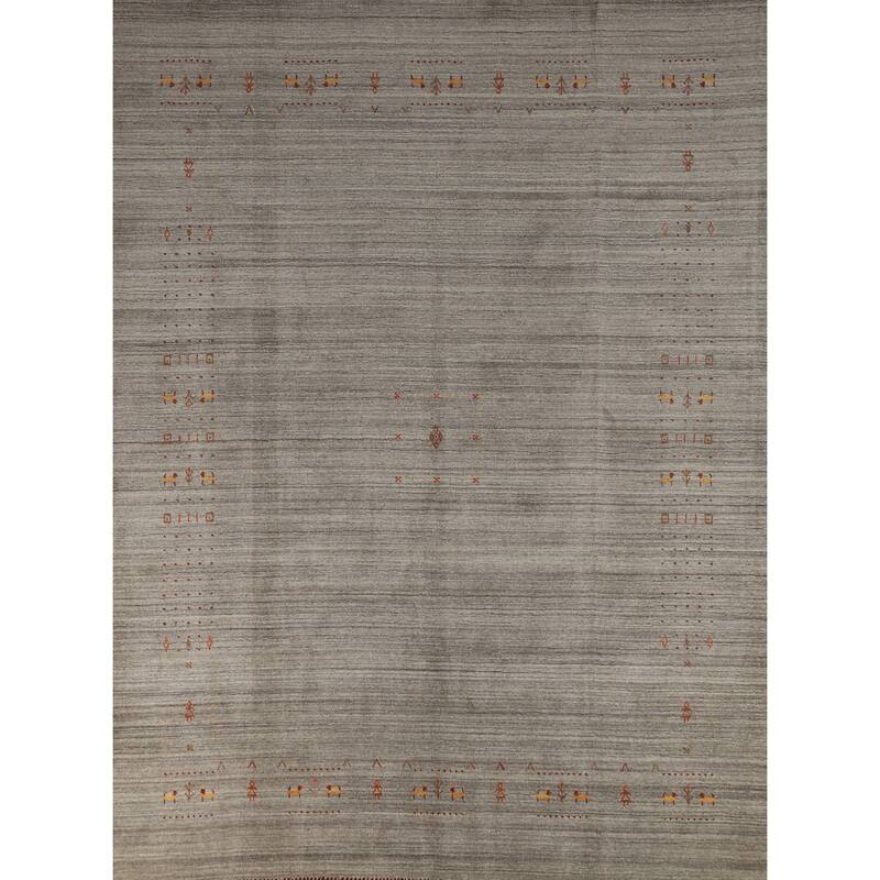 Hand Knotted Oriental 100% Wool Carpet Tribal Animal Pictorial Greys & Charcoal Gabbeh Area Rug - 9' 10'' X 8' 0''