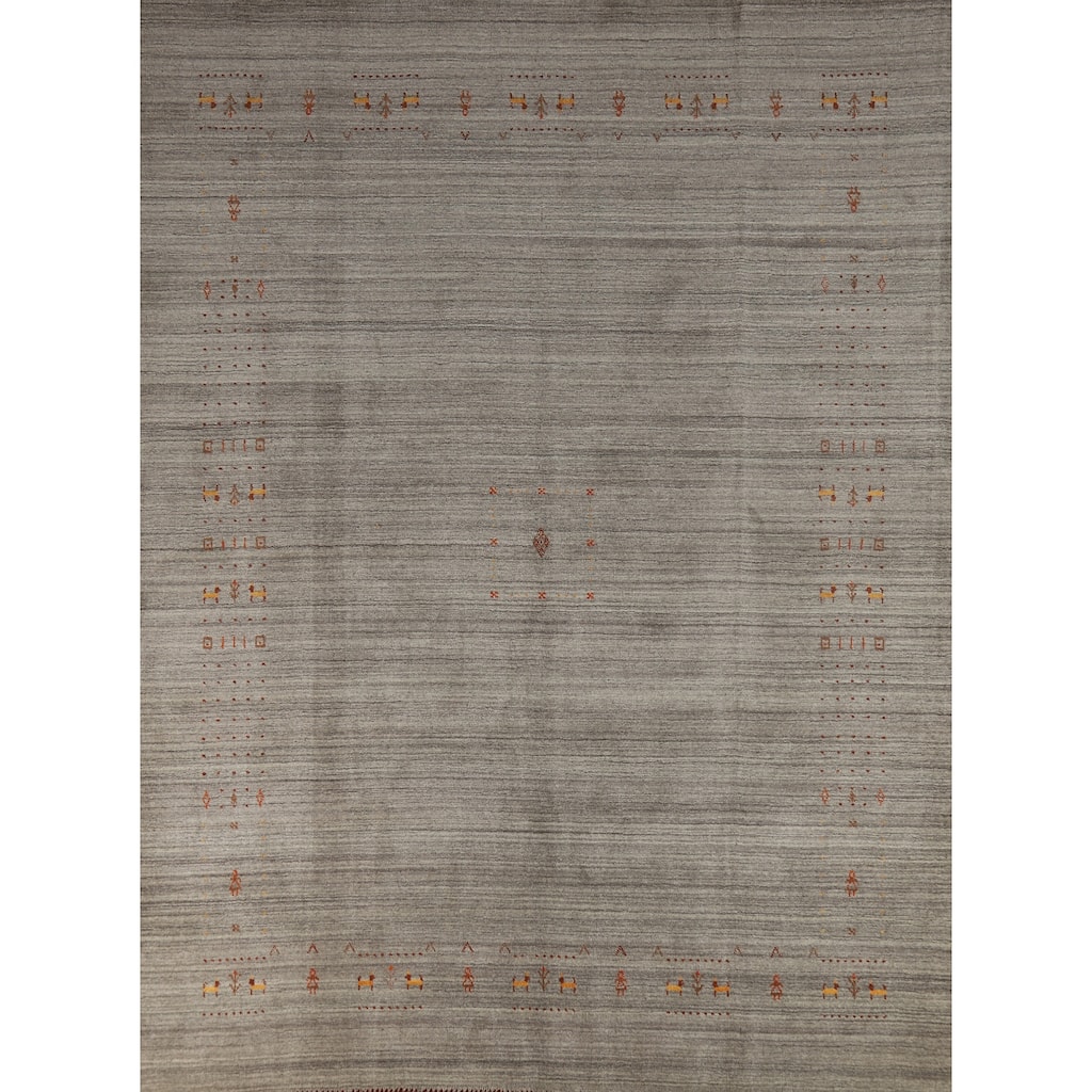 Hand Knotted Oriental 100% Wool Carpet Tribal Animal Pictorial Greys & Charcoal Gabbeh Area Rug - 9' 10'' X 8' 0''